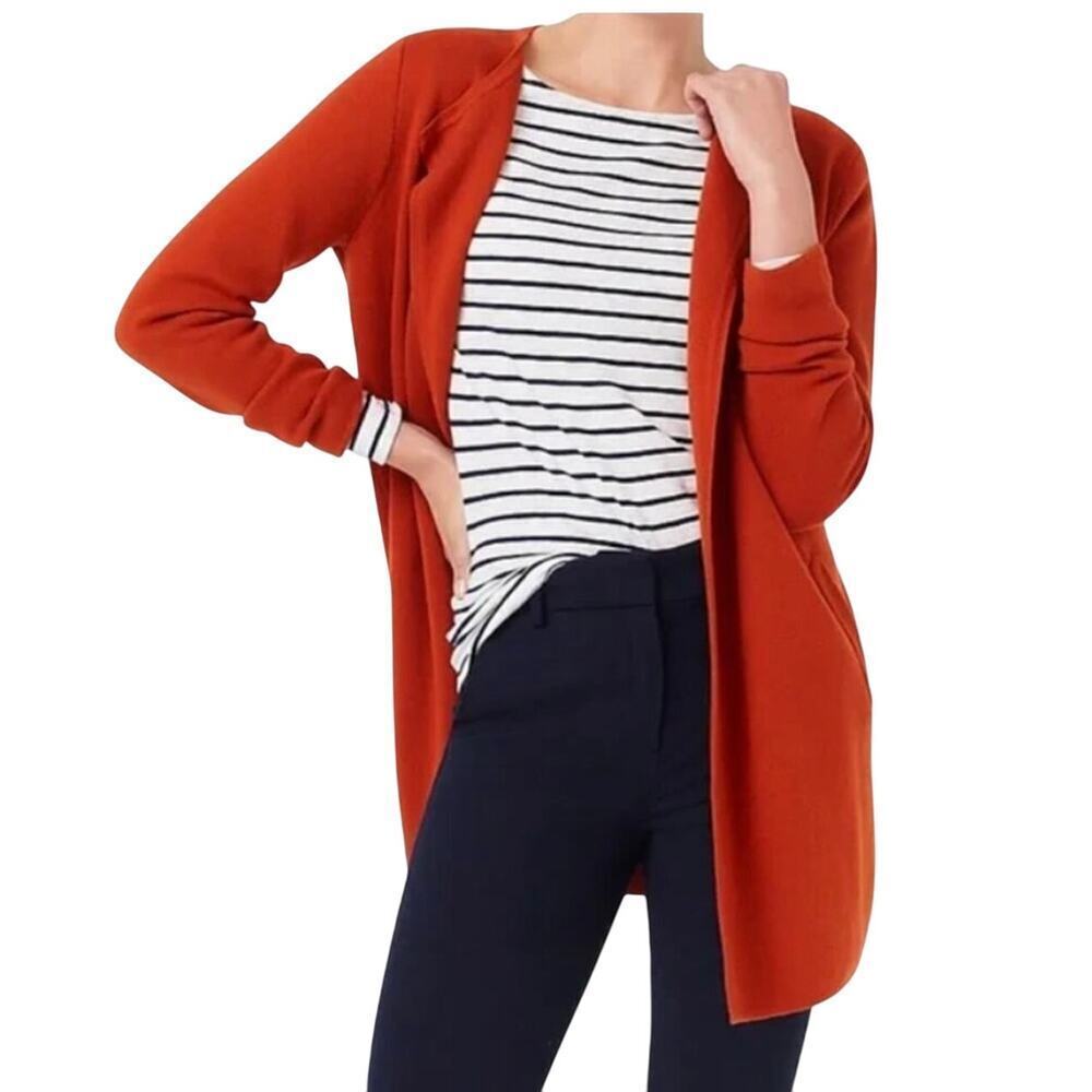 J Crew Vanessa Cardigan Sweater Size S Burnt Orange Cotton Pockets Open Front
